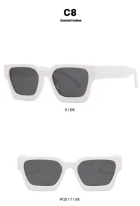 Lunettes de soleil carrées blanches tendance avec verres foncés, vues de profil et de face