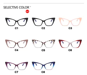 Otto varianti di colore per montature di occhiali cat-eye eleganti con filtro luce blu