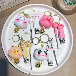 Cute portable animal-shaped nail clipper and ear pick keychain accessory set for student gifts