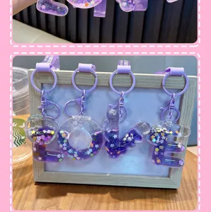 Creative purple LOVE letter liquid quicksand keychain with star sequins for gift decoration