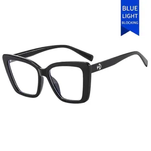 Stylish oversized black square TR90 glasses frames with anti-blue light lens protection