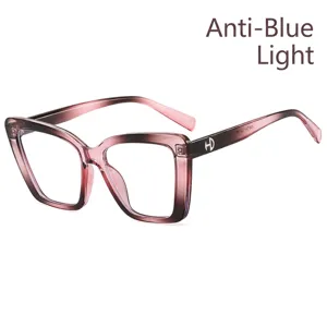 Trendy square TR90 anti-blue light eyeglass frames in translucent pink, classic design