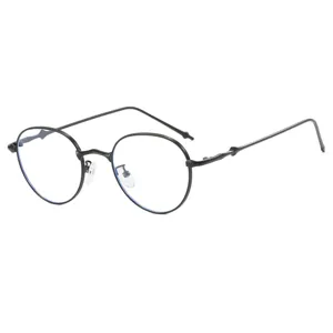 Stylish small round black metal frame sunglasses with clear anti-reflective lenses