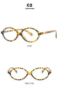 Professional front and side views of retro tortoiseshell oval blue light blocking frames