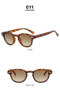 Vistas lateral y frontal de gafas de sol redondas retro de carey con remaches
