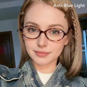 Retro oval small frame blue light blocking glasses for women in tortoise shell finish