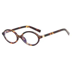 Retro oval tortoise-shell glasses frame with anti-blue light lenses