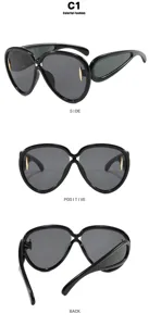 Detailed multi-angle views of oversized futurist hip-hop sunglasses for women