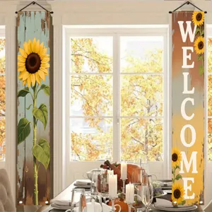 Retro Sunflower Porch Banners Welcome Decorative Hanging Flags For Front Door Home Garden Outdoor Rustic Fall Decor