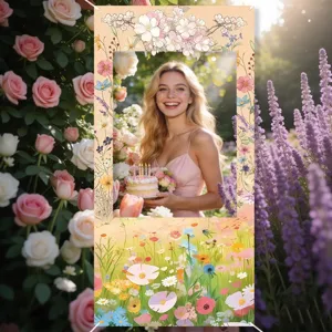 Spring Watercolor Floral Photography Backdrop Polyester Cutout Photo Booth Prop For Garden Wedding Party Decoration Banner