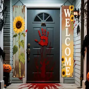 Vintage sunflower themed porch decorative banners with Welcome text for front door