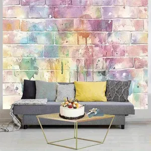 Professional rainbow watercolor brick wall photography backdrop for party room decoration