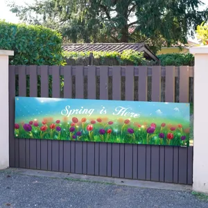 Διακοσμητικό πανό Spring is Here με πολύχρωμες τουλίπες για πάρτι στον κήπο και τοίχους