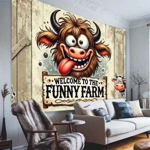 Fondo fotográfico de granja con vaca divertida para estudio y decoración de fiestas