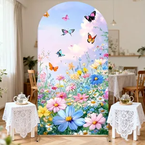 Spring floral butterfly theme arched background cloth for garden party decoration