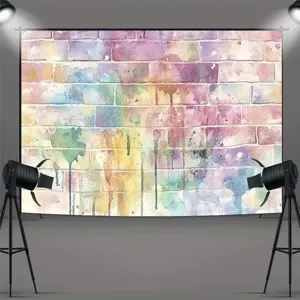 Rainbow watercolor brick wall photography backdrop for party decoration and studio portraits