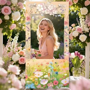 Spring watercolor floral photography backdrop for garden parties and photo booths