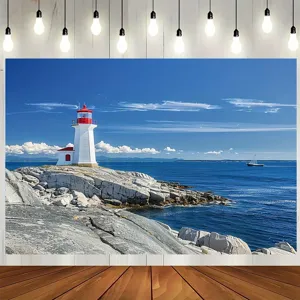 Sfondo Fotografico a Tema Faro Paesaggio Costiero Pongee in Poliestere Arazzo da Parete Decorazioni per la Casa Forniture per Feste Oggetto di Scena Fotografico