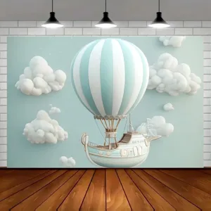 Dromerige Luchtballon Ruimteschip Fotografie Achtergrond 3D Wolken Avontuur Thema Feest Decoratie Pongee Achtergronddoek