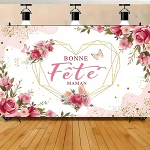 Toile de fond photographique florale pour la Fête des Mères avec roses et coeur doré