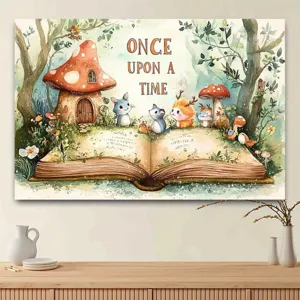 Fairytale forest photography backdrop with mushroom house and animals for kids party