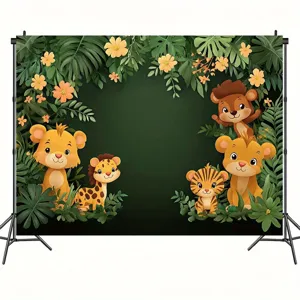 Cartoon jungle animals photography backdrop for kids jungle theme birthday party decoration