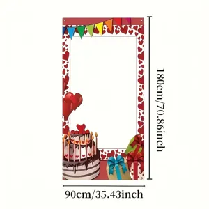 Valentinstag Fotohintergrund mit Herzmotiven, Torte und Geschenken, 180x90 cm