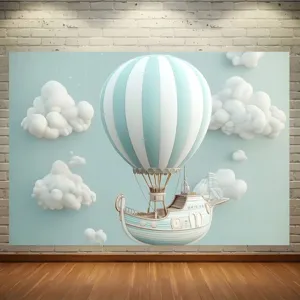Dromerige 3D luchtballon en schip fotografie achtergrond voor vlucht avontuur feestje