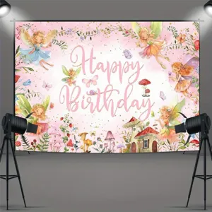 Fondo de cumpleaños de hadas florales para fotografía de fiesta infantil
