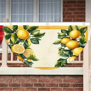 Summer Lemon Theme Decorative Fan-Shaped Bunting Polyester Fresh Lemon Pattern Garden Fence Porch Hanging Pleated Flag Decoration