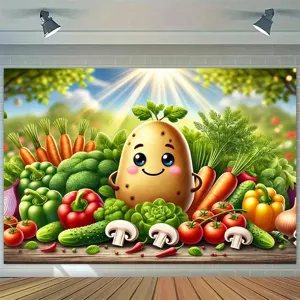 Sfondo fotografico cartoon verdure per feste a tema fattoria e decorazioni bimbi
