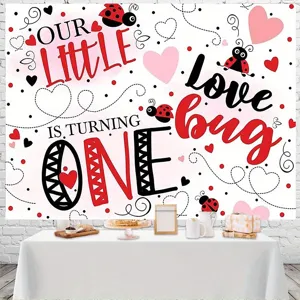 Toile de fond photo coccinelle pour 1er anniversaire avec illustrations rouges et noires