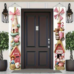 Rosa Bauernhof Thema Porch Banner mit niedlichen Tieren und Bauernhaus 3D-Designs