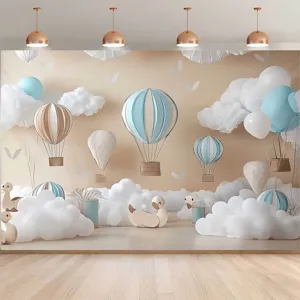 Dreamy Hot Air Balloon Clouds Photography Background Cloth Polyester Printed Kids Birthday Party Decoration Backdrop Tapestry