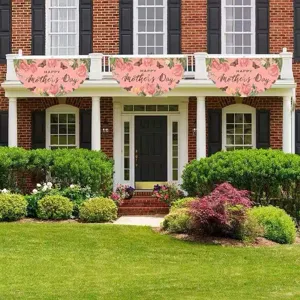 Mother's Day fan-shaped bunting flags with tulips and butterflies for outdoor balcony decor