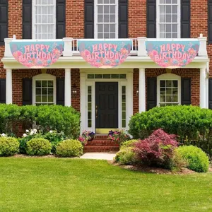 Coral reef theme pink Happy Birthday fan-shaped bunting banner for party decoration