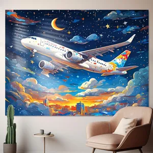 Arazzo artistico con aereo nel cielo stellato per decorazione camera bambini e feste