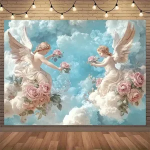 French vintage angel oil painting backdrop for wedding and engagement party decoration