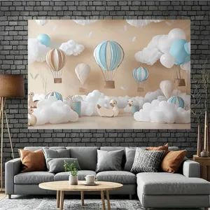 Dreamy hot air balloon and clouds photography background cloth for kids birthday decor