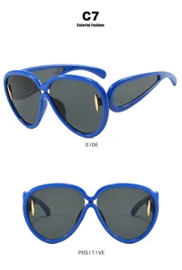 2024 New blue oversized futuristic sunglasses hip-hop style for women runway fashion