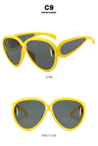 Futuristic oversized yellow sunglasses for hip-hop catwalk fashion and outdoor style.