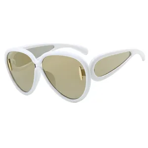 Oversized futuristic white frame sunglasses with hip-hop catwalk style for women.