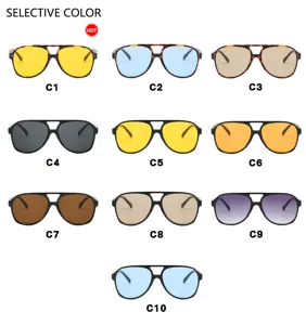 Selection grid of double beam large frame aviator sunglasses in ten color variants