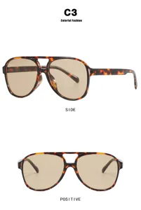 Retro tortoise shell double bridge sunglasses with brown lenses in side and front view