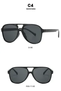 Classic black oversized double bridge aviator sunglasses showing side and positive front view