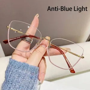Mode Kattenoog Anti Blauw Licht Brilmonturen Voor Vrouwen Metaal Halfrandloos Optische Brilmontuur Computerbril