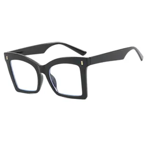 Fashionable square black frame anti-blue light glasses with decorative gold studs