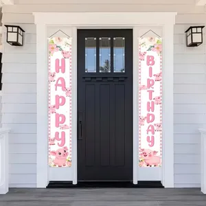 Entzückendes Geburtstags-Banner-Set mit rosa Schweinchen für die Außendekoration