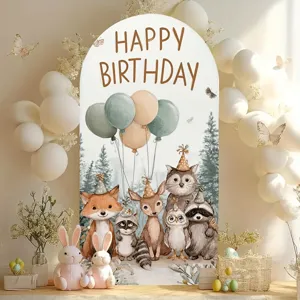 Forest Animal Theme Birthday Party Arched Backdrop Cover Happy Birthday U-Shaped Polyester Pongee Decorative Fabric For Kids Party
