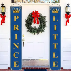 Juego de Pancartas para Porche de Cumpleaños de Principito Tema Corona Real Oro Azul Copla Colgante para Fiesta de Bebé Decoración de Pared de Entrada